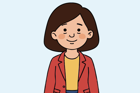 Frau mit braunen Haaren und roter Jacke