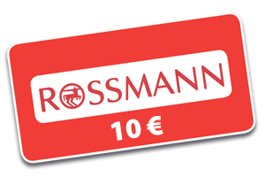 Abbildung einer roten Rossmann-Geschenkkarte im Wert von 10 €.